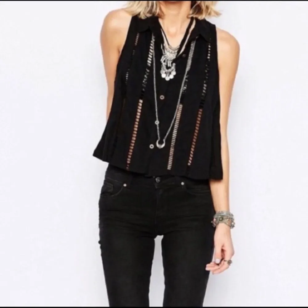 Free People Black Dandy Cut Out Crop Top‎ Size XS